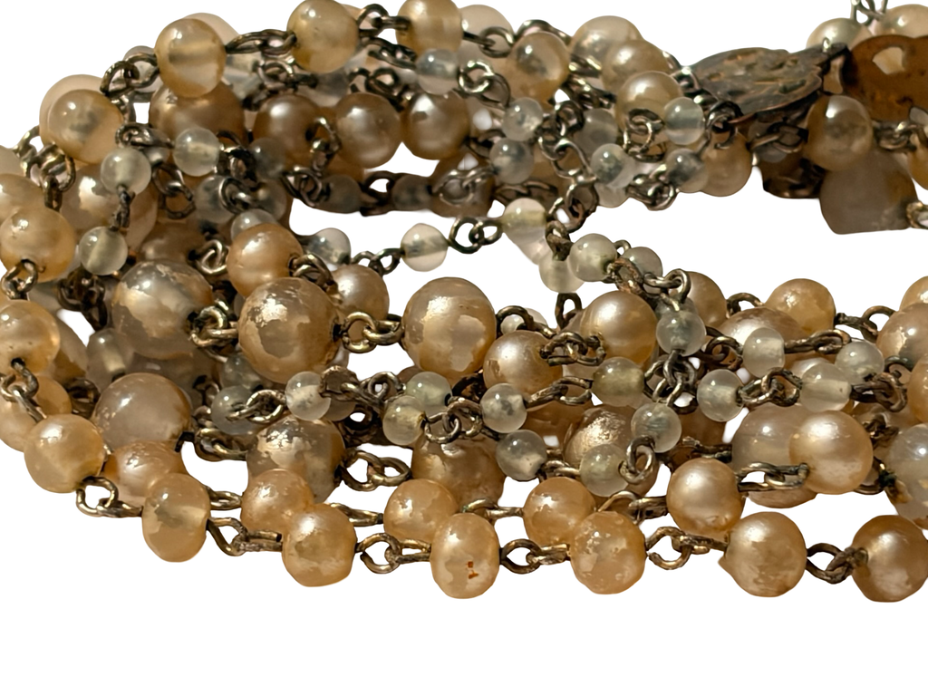 Vintage Multi Strand Faux Pearl Beaded Necklace Art Deco Style Bib Necklace