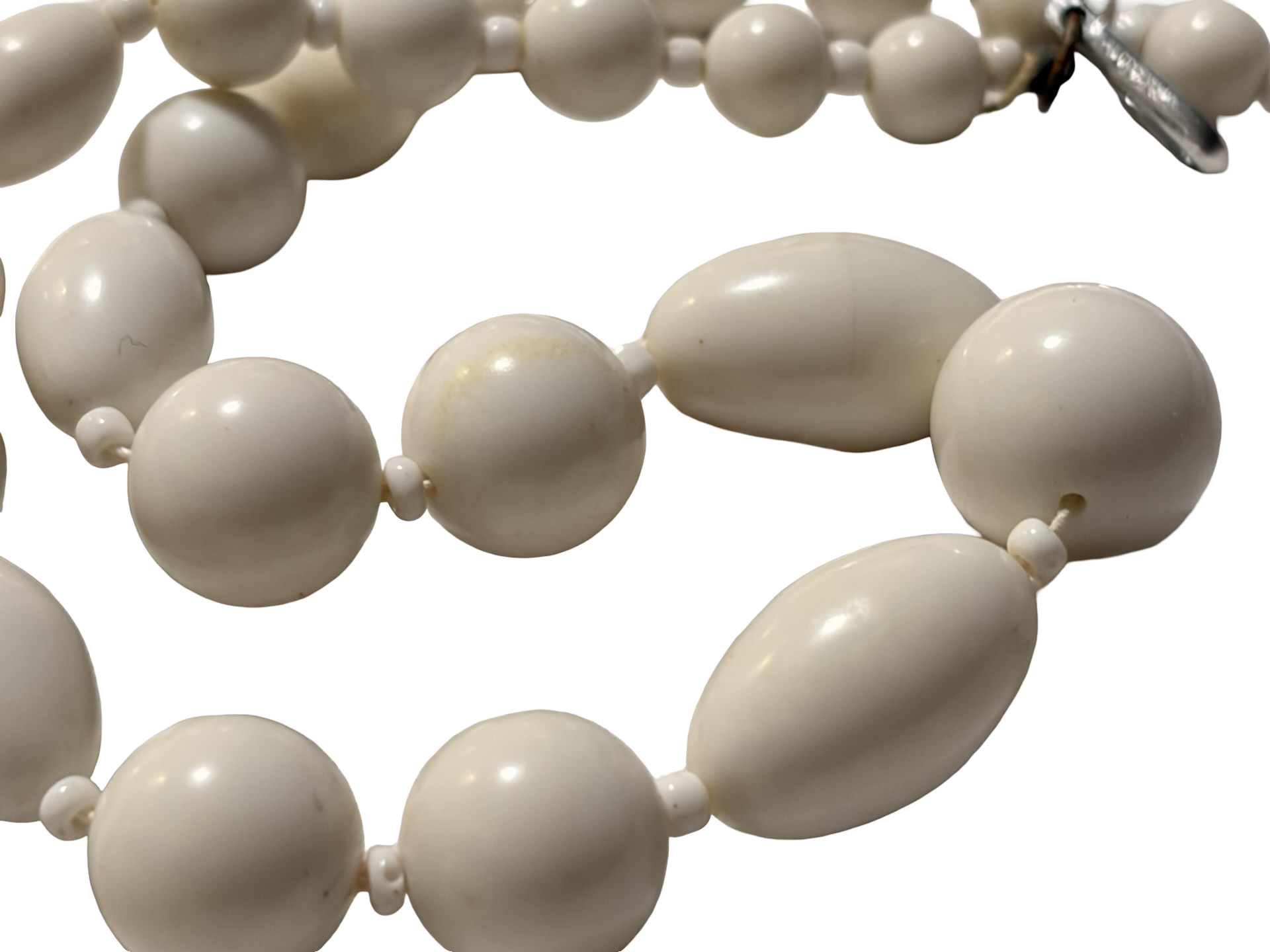 Vintage White Lucite Bead Necklace Mid Century Graduated Beads Adjustable Choker