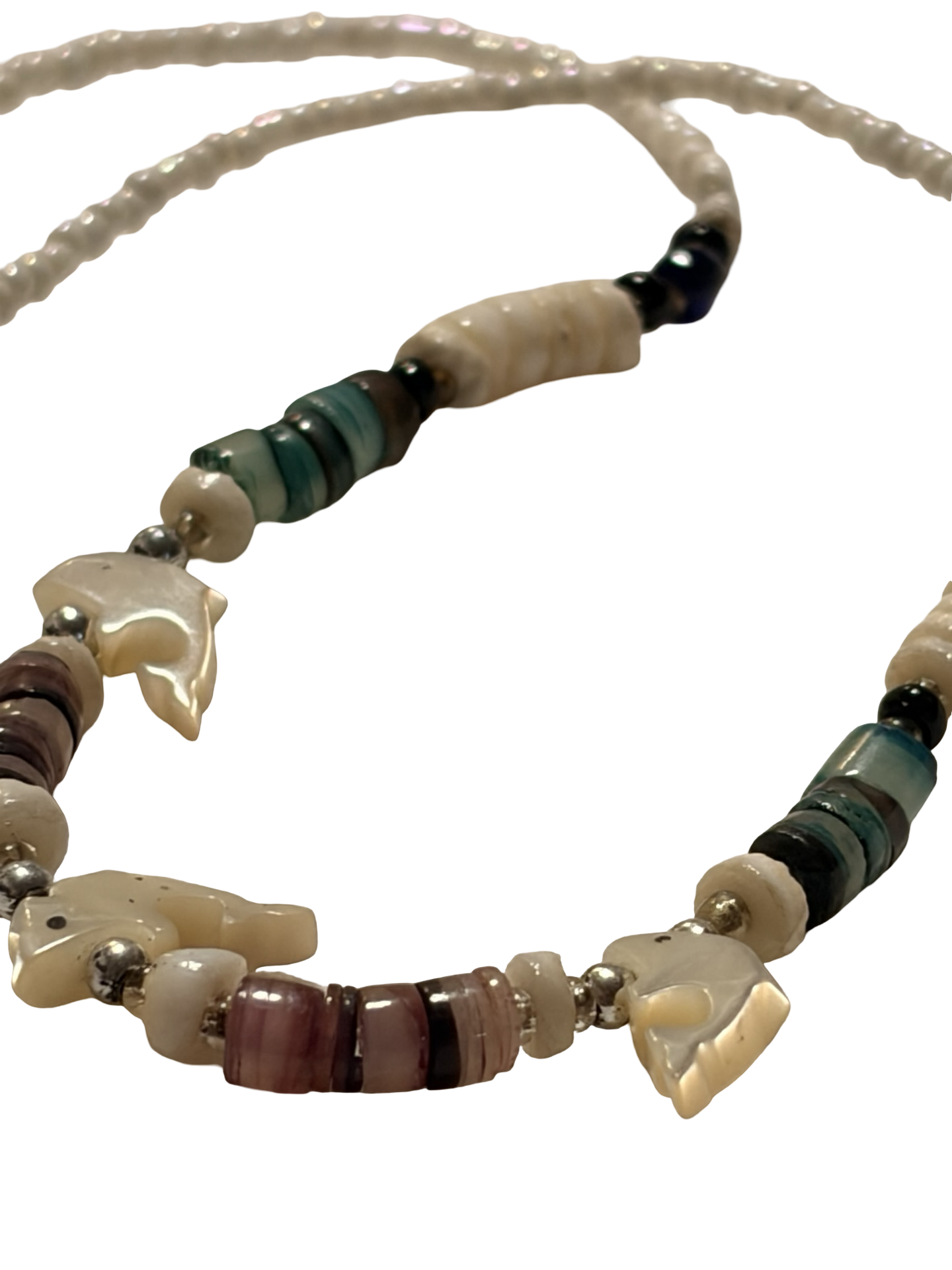 Handmade Shell Fish Beaded Necklace Coastal Beach Boho Artisan White seed beads