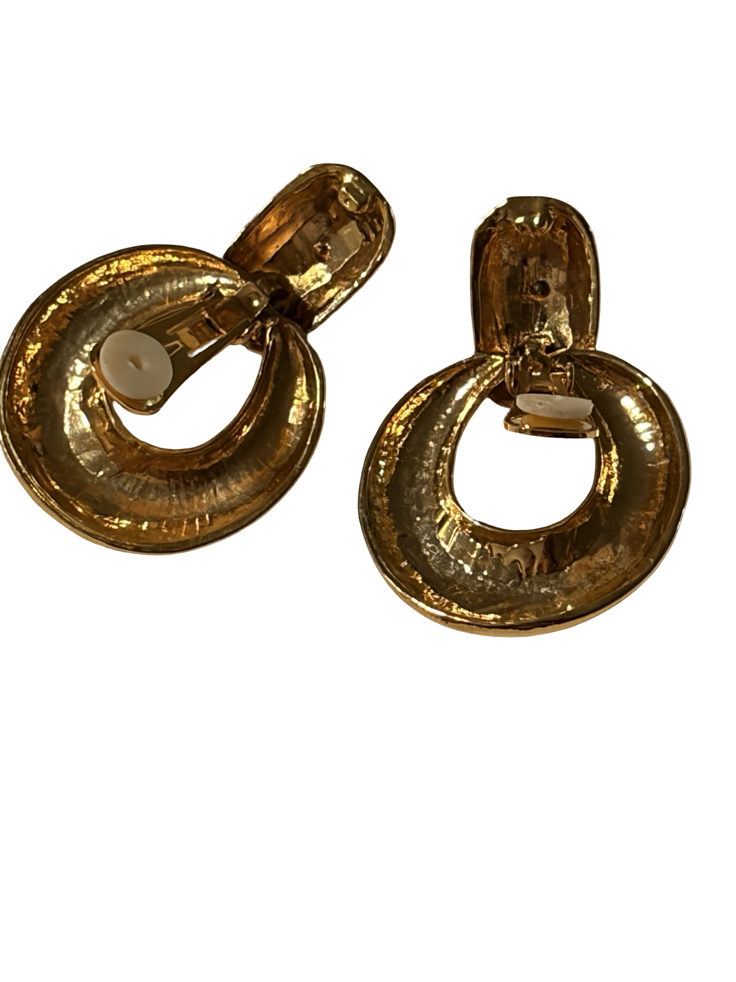Vintage Gold Tone Door Knocker Clip-On Earrings | Chunky Statement Earrings | Retro 1980s Fashion Jewelry