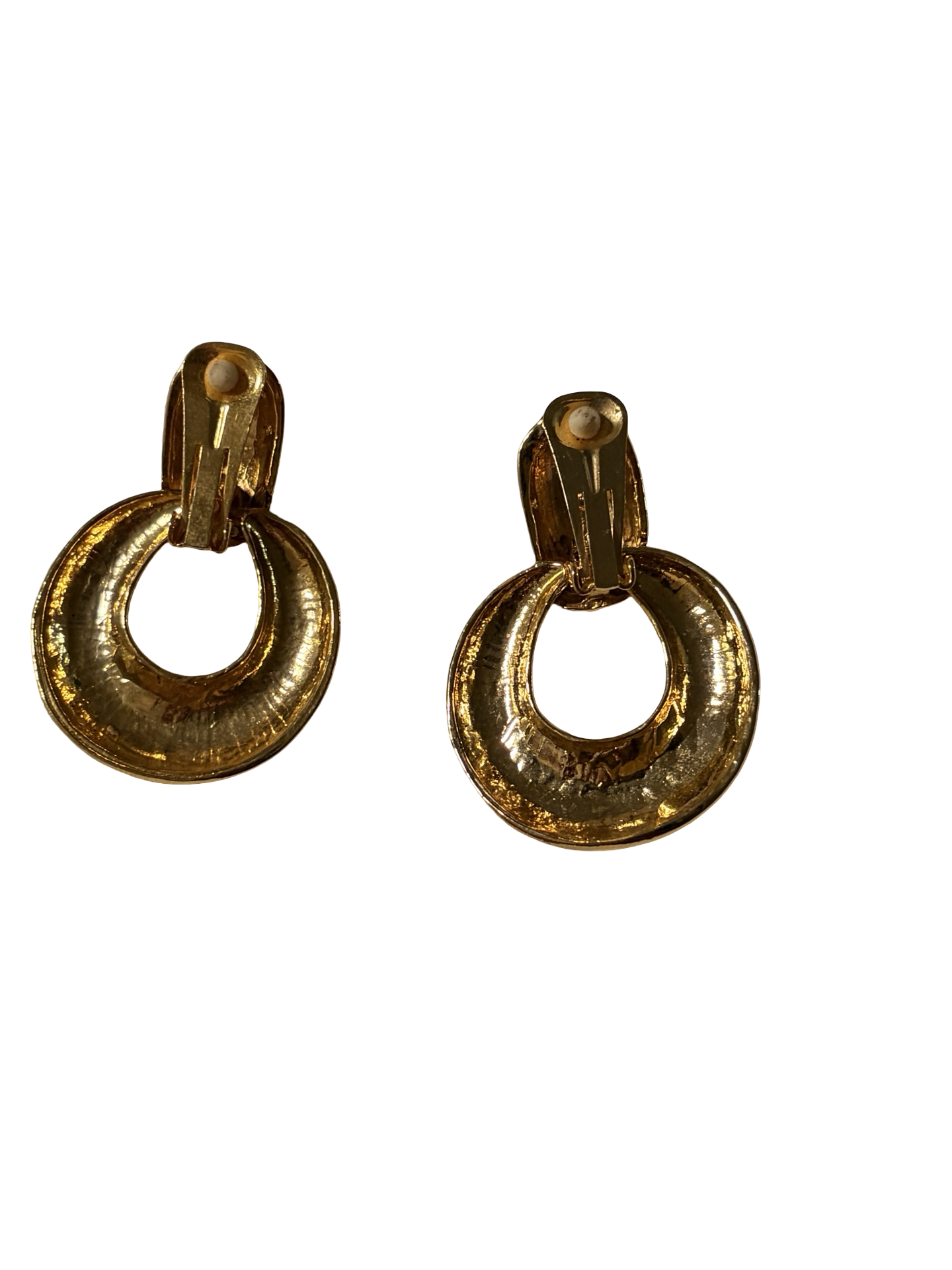 Vintage Gold Tone Door Knocker Clip-On Earrings | Chunky Statement Earrings | Retro 1980s Fashion Jewelry