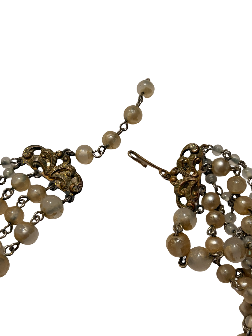 Vintage Multi Strand Faux Pearl Beaded Necklace Art Deco Style Bib Necklace