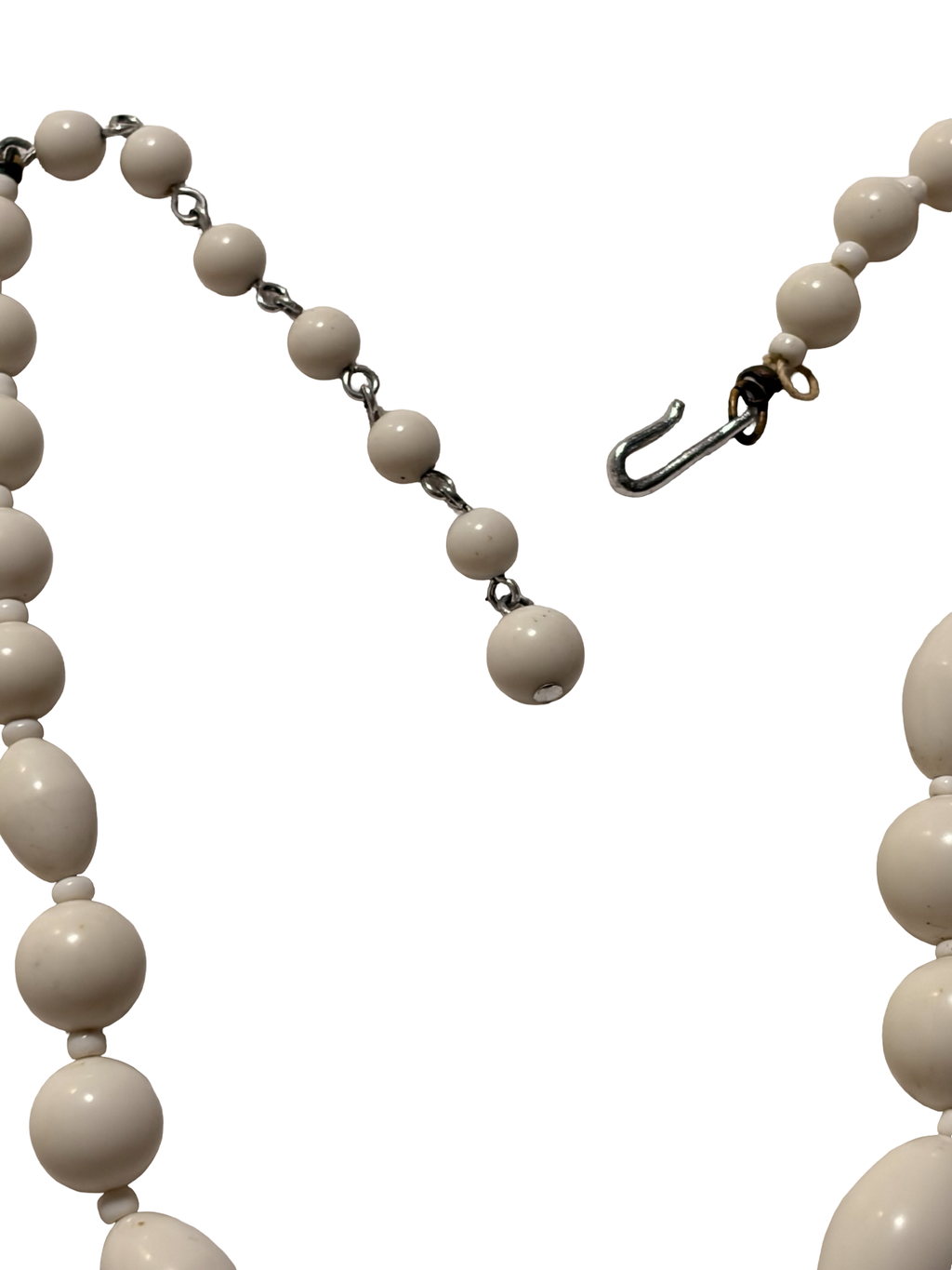 Vintage White Lucite Bead Necklace Mid Century Graduated Beads Adjustable Choker