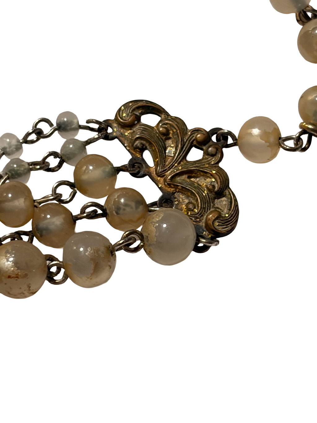Vintage Multi Strand Faux Pearl Beaded Necklace Art Deco Style Bib Necklace