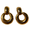 Vintage Gold Tone Door Knocker Clip-On Earrings | Chunky Statement Earrings | Retro 1980s Fashion Jewelry