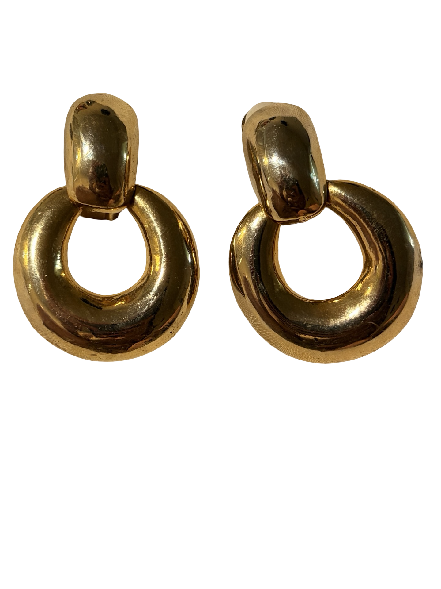 Vintage Gold Tone Door Knocker Clip-On Earrings | Chunky Statement Earrings | Retro 1980s Fashion Jewelry