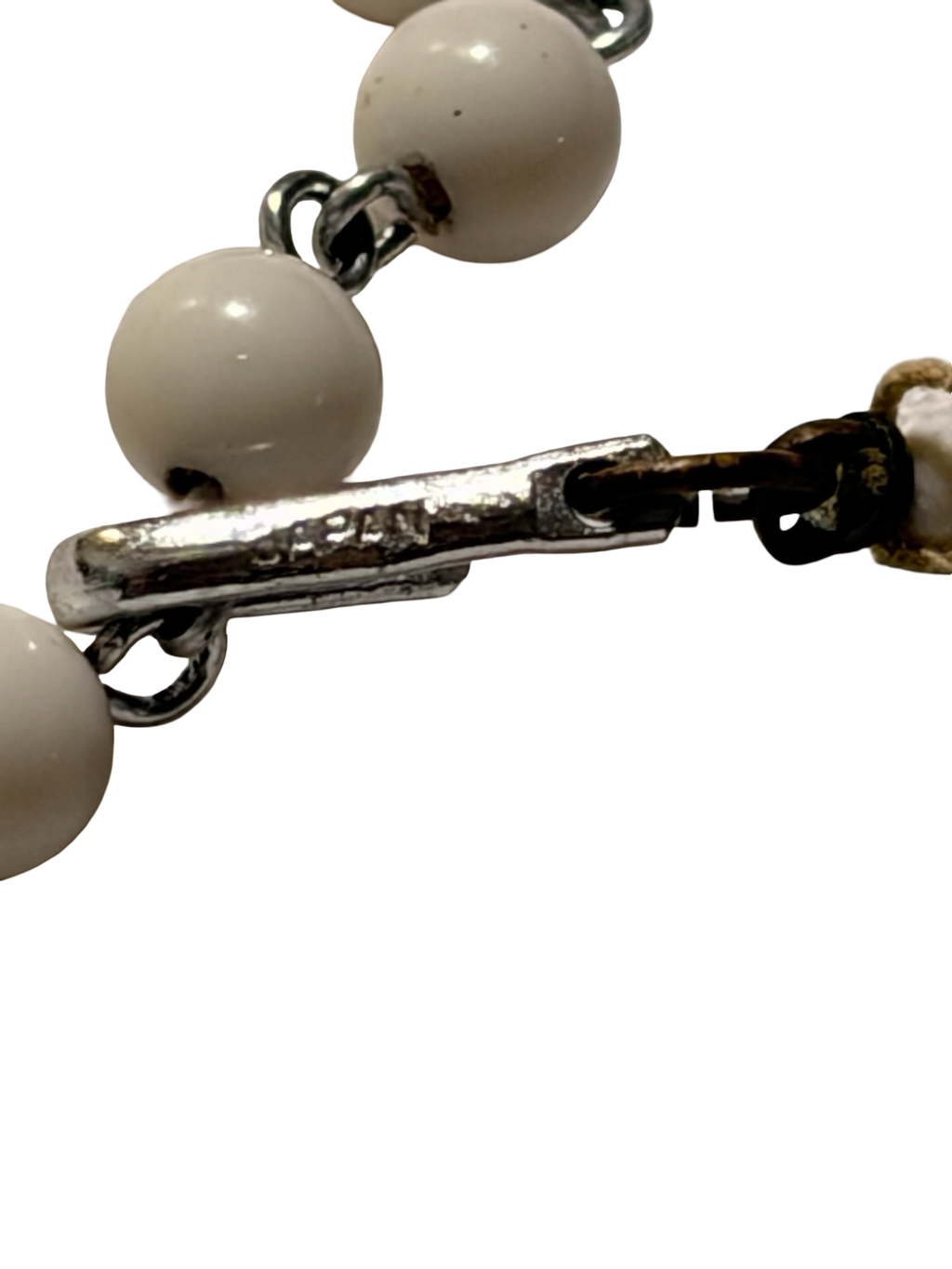 Vintage White Lucite Bead Necklace Mid Century Graduated Beads Adjustable Choker