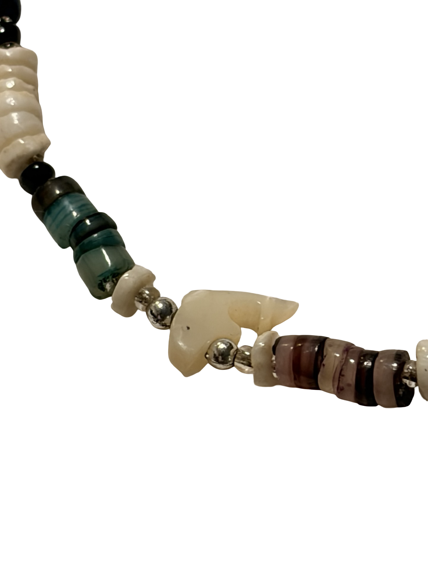 Handmade Shell Fish Beaded Necklace Coastal Beach Boho Artisan White seed beads