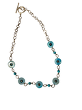 Vintage Turquoise Blue Mother of Pearl &amp; Faux Turquoise Beaded Necklace | Silver Tone Chain | Boho Coastal Statement Jewelry