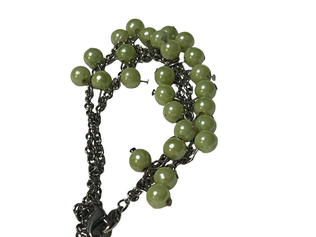 Vintage Green Bead Chain Necklace | Layered Dangle Statement Necklace that turns into a bracelet also