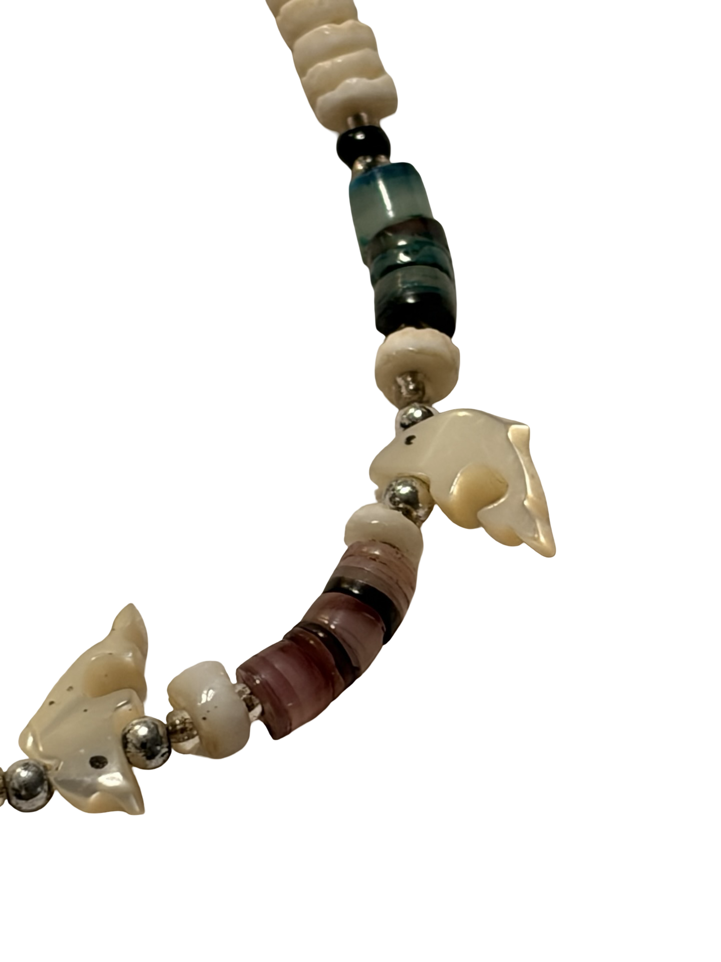 Handmade Shell Fish Beaded Necklace Coastal Beach Boho Artisan White seed beads