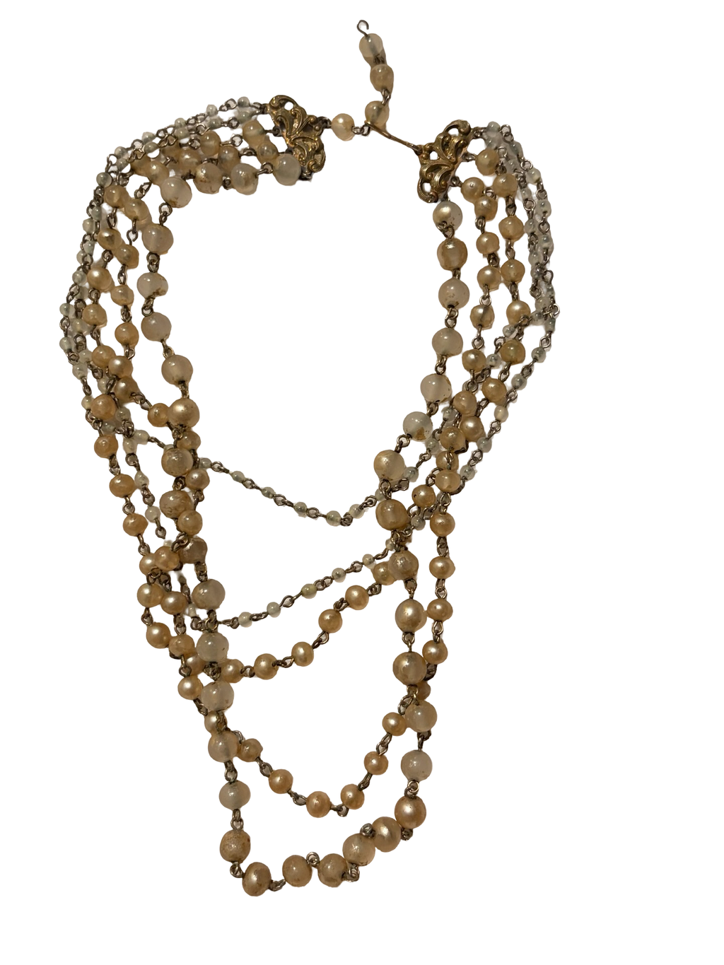Vintage Multi Strand Faux Pearl Beaded Necklace Art Deco Style Bib Necklace