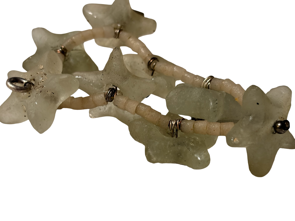 Vintage Gilden Carved Jade Star Bracelet Green Stone Stretch Bracelet