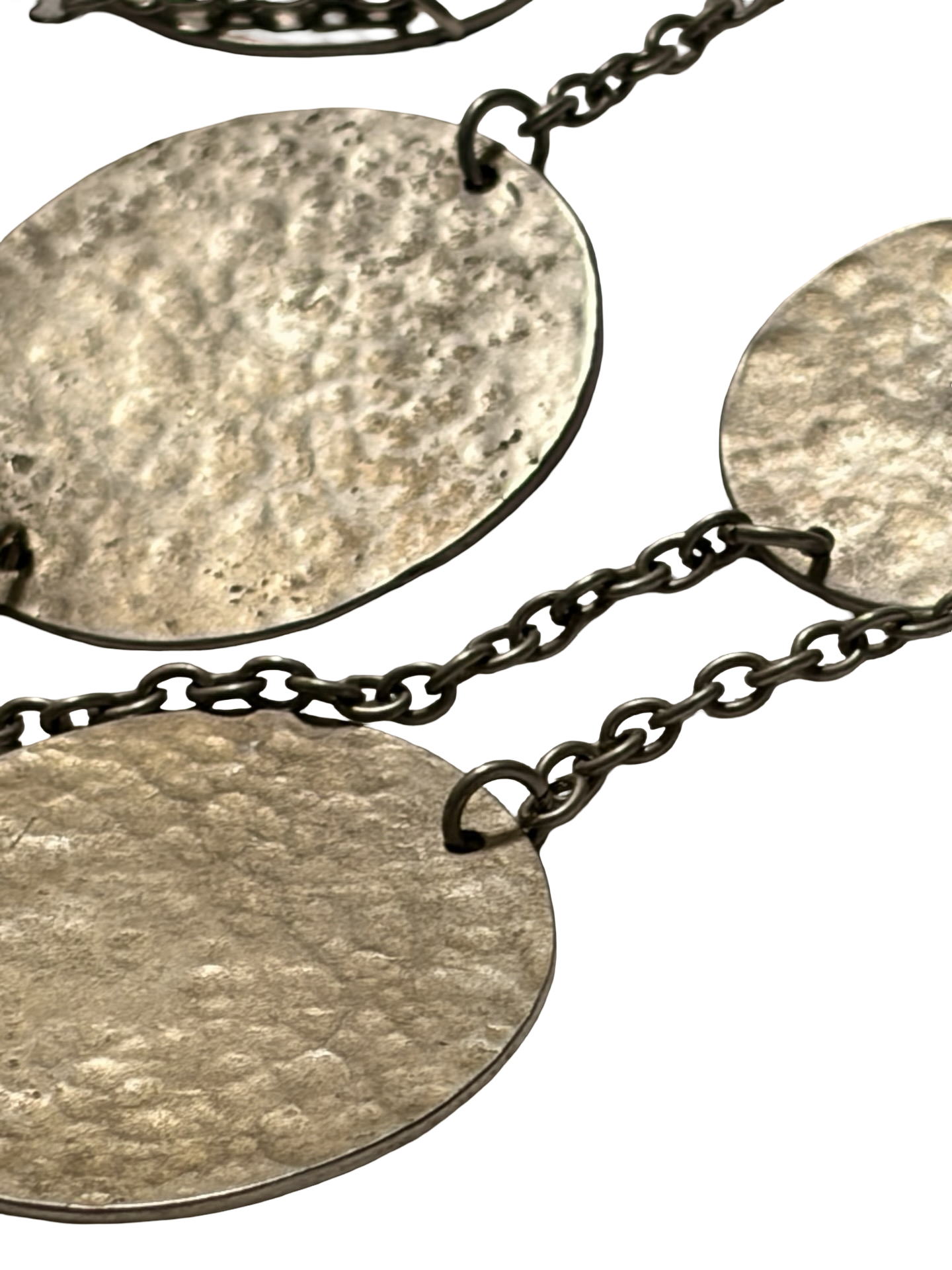 Vintage Hammered Silver Tone Disc Station Necklace