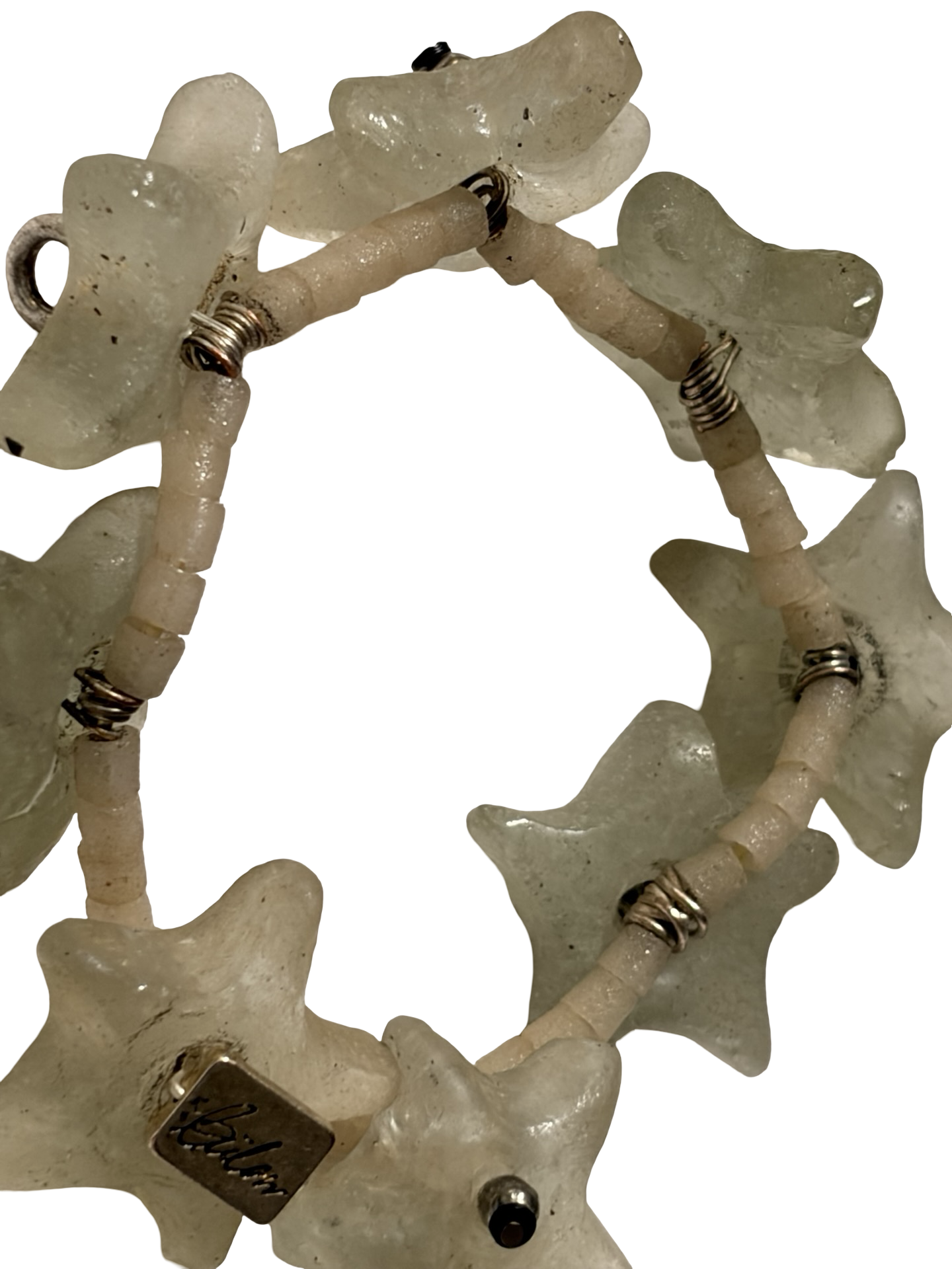 Vintage Gilden Carved Jade Star Bracelet Green Stone Stretch Bracelet