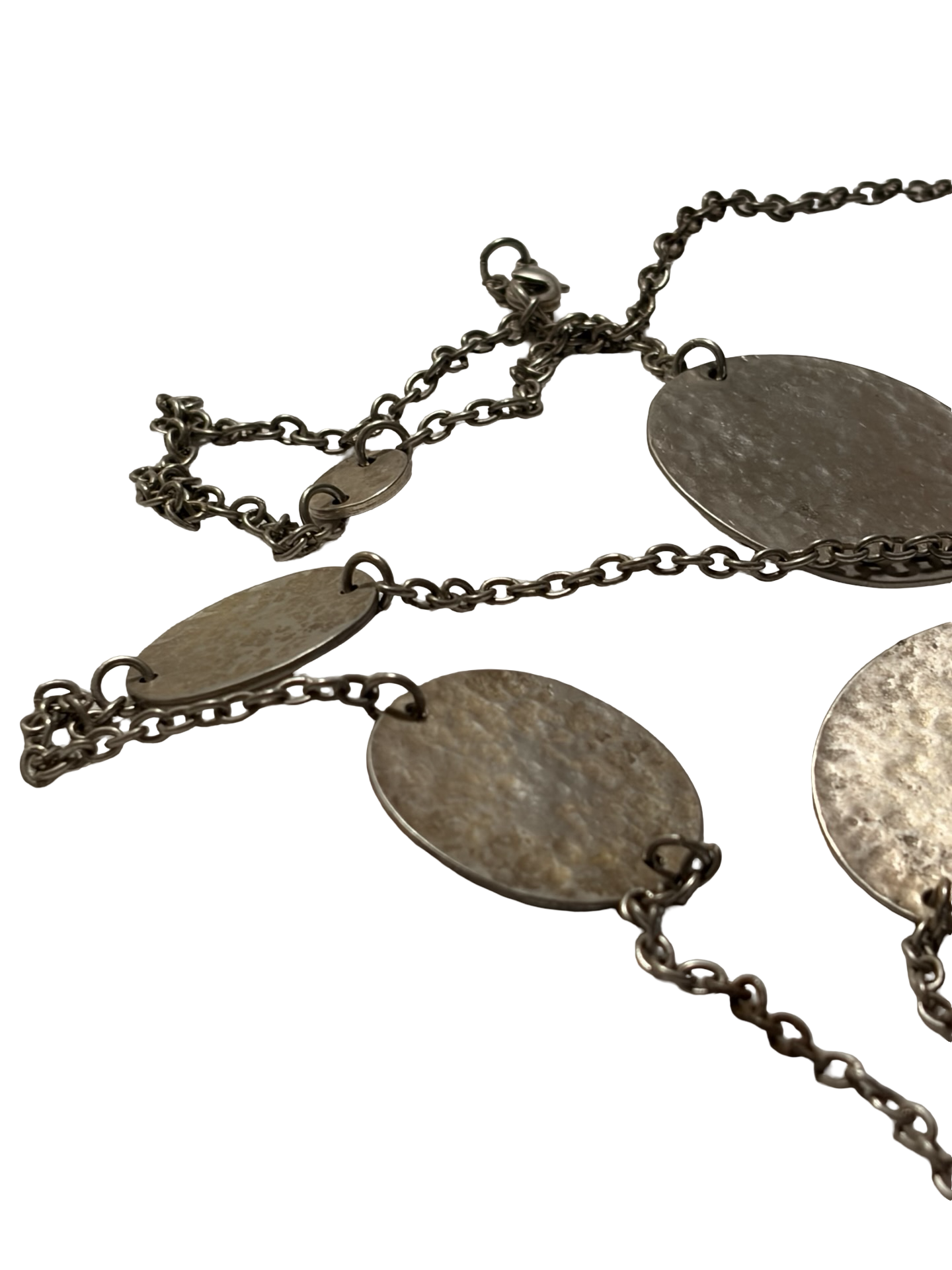 Vintage Hammered Silver Tone Disc Station Necklace