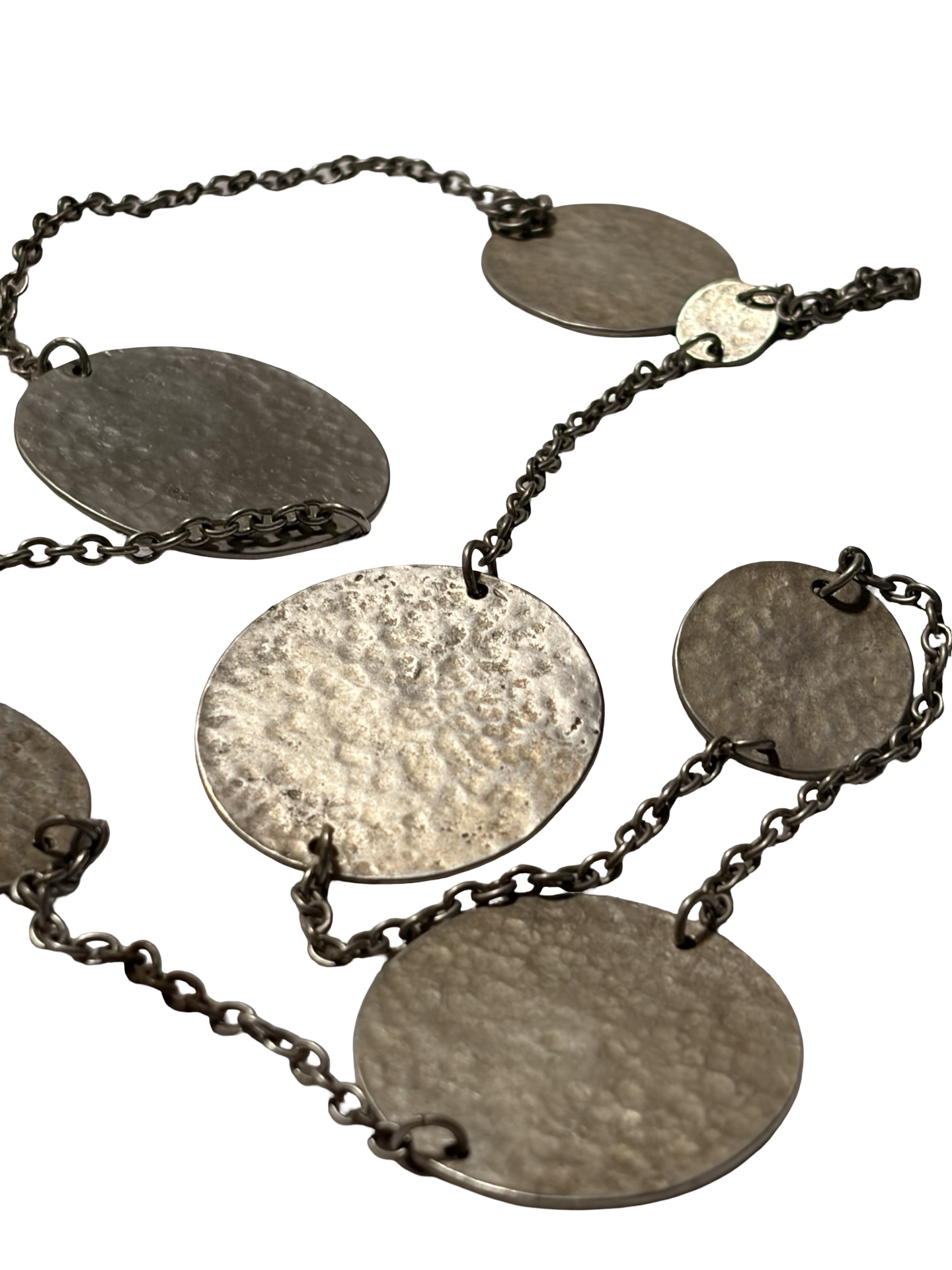 Vintage Hammered Silver Tone Disc Station Necklace