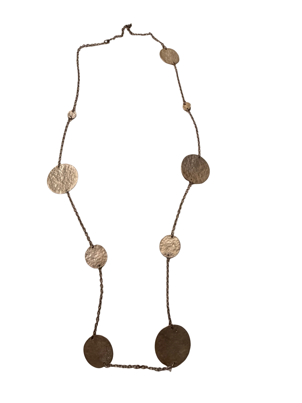 Vintage Hammered Silver Tone Disc Station Necklace