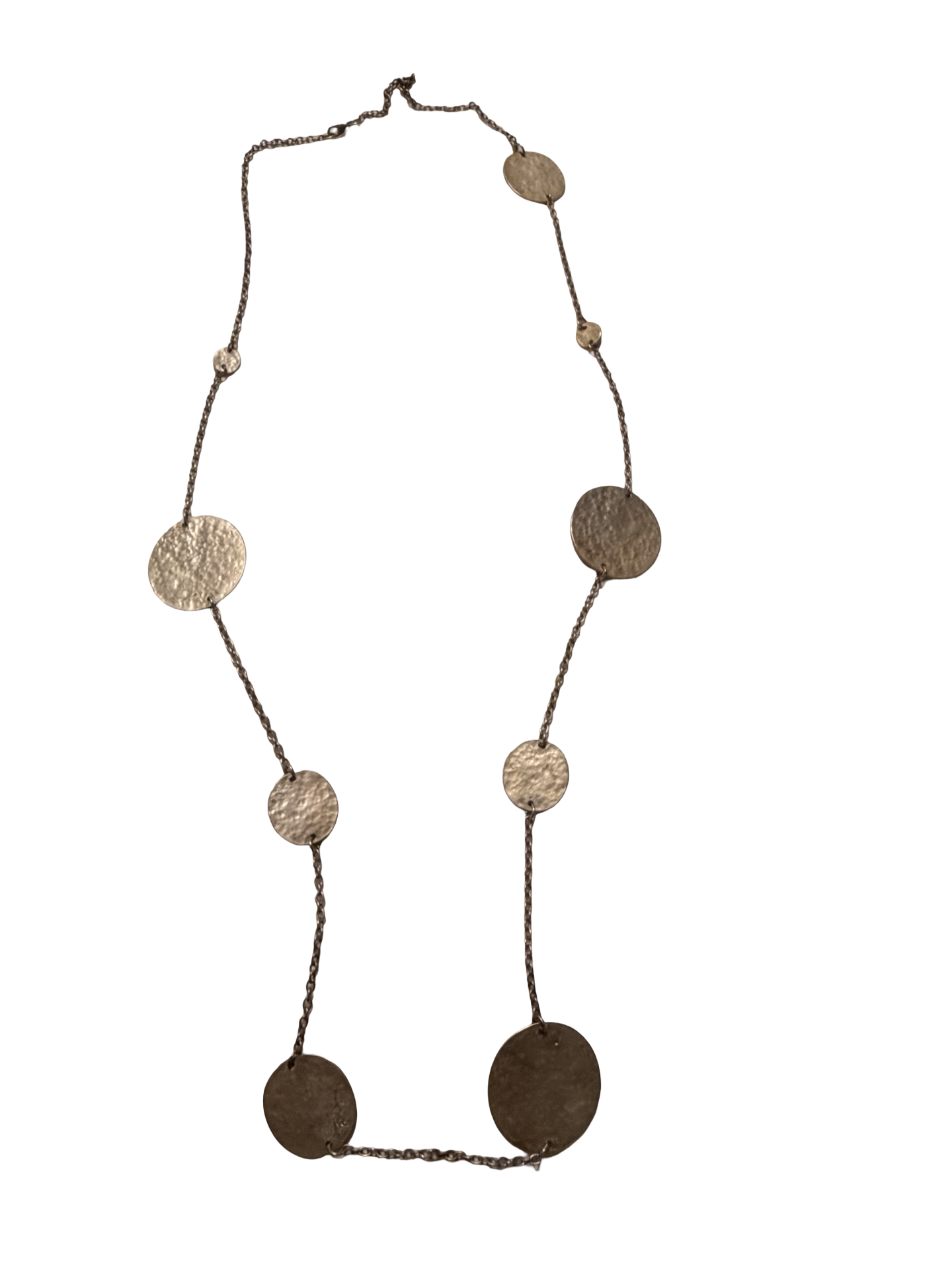 Vintage Hammered Silver Tone Disc Station Necklace