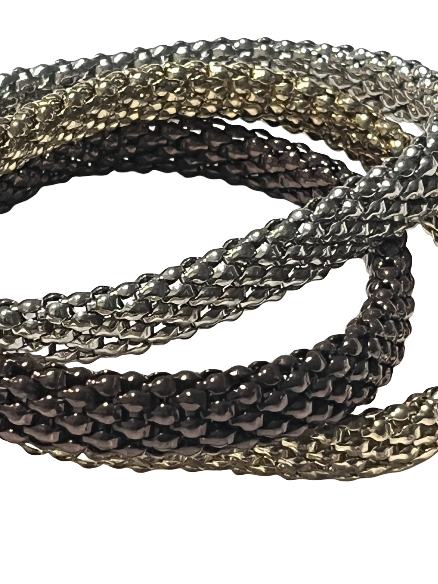 Set of 3 Metallic Mesh Crystal Stretch Bracelets – Silver, Gold, Bronze &amp; Gunmetal