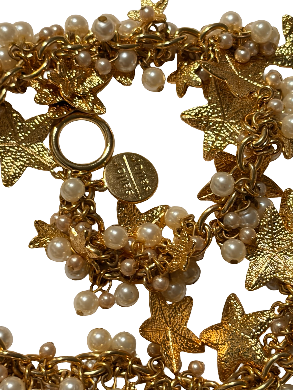 Sailor Sailor Gold Tone Star Charm Faux Pearl Statement Necklace Celestial Toggle Necklace