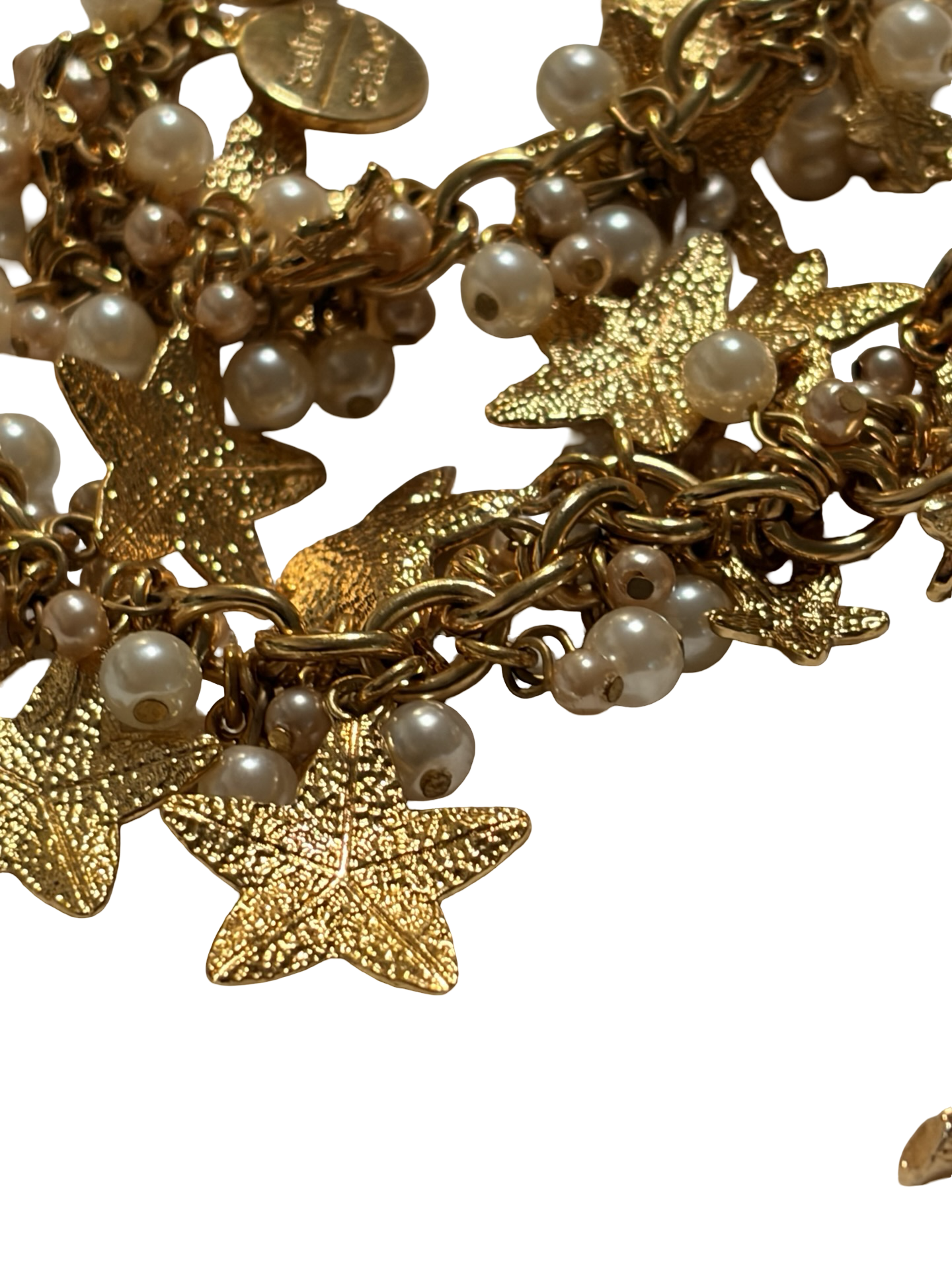 Sailor Sailor Gold Tone Star Charm Faux Pearl Statement Necklace Celestial Toggle Necklace