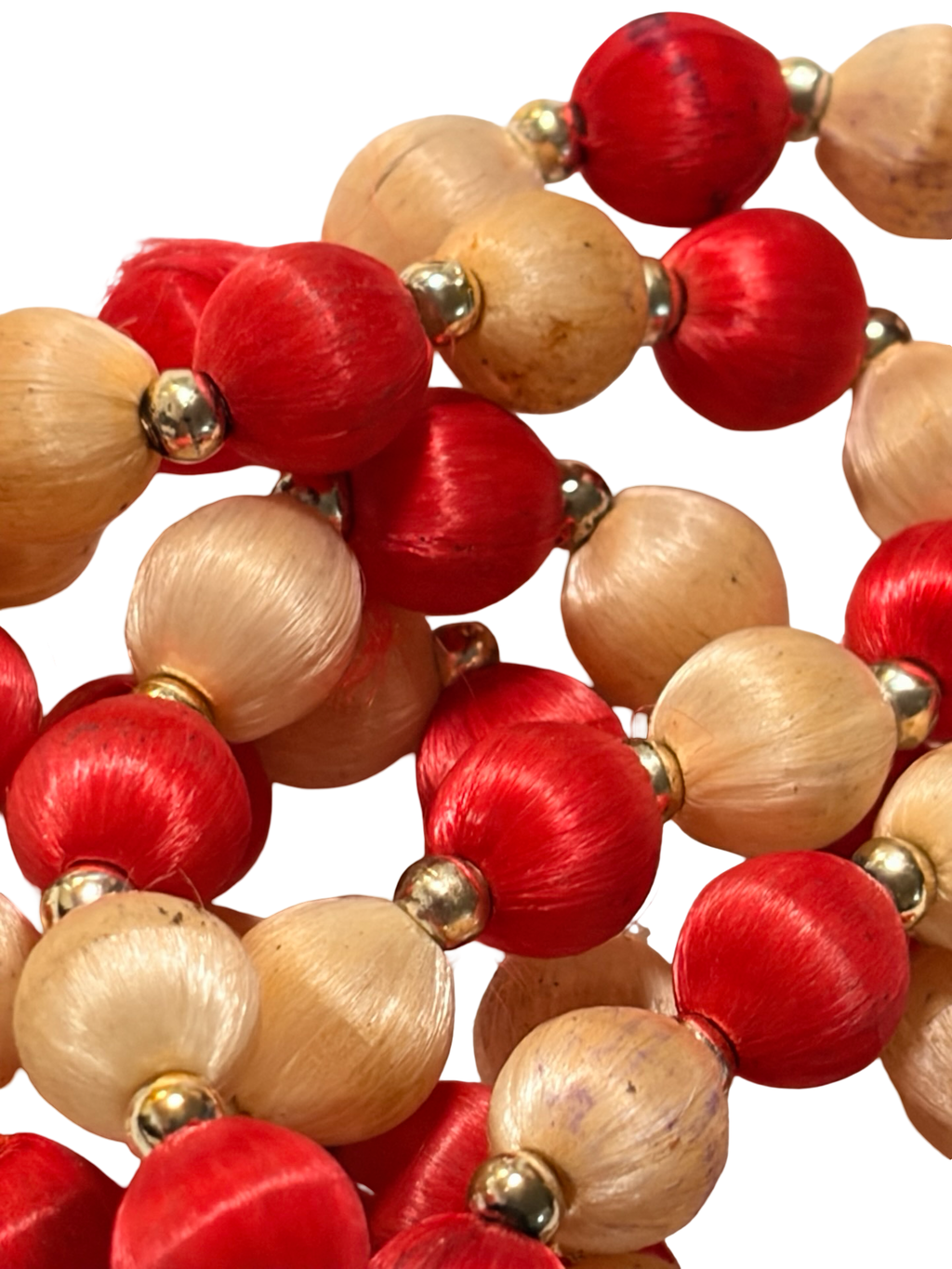 Vintage Red &amp; Cream Satin Wrapped Bead Necklace