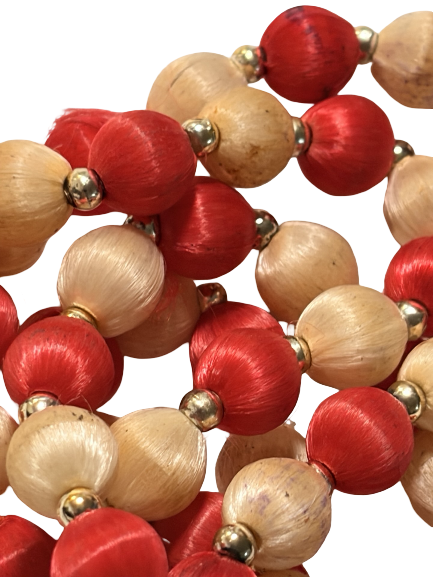 Vintage Red &amp; Cream Satin Wrapped Bead Necklace