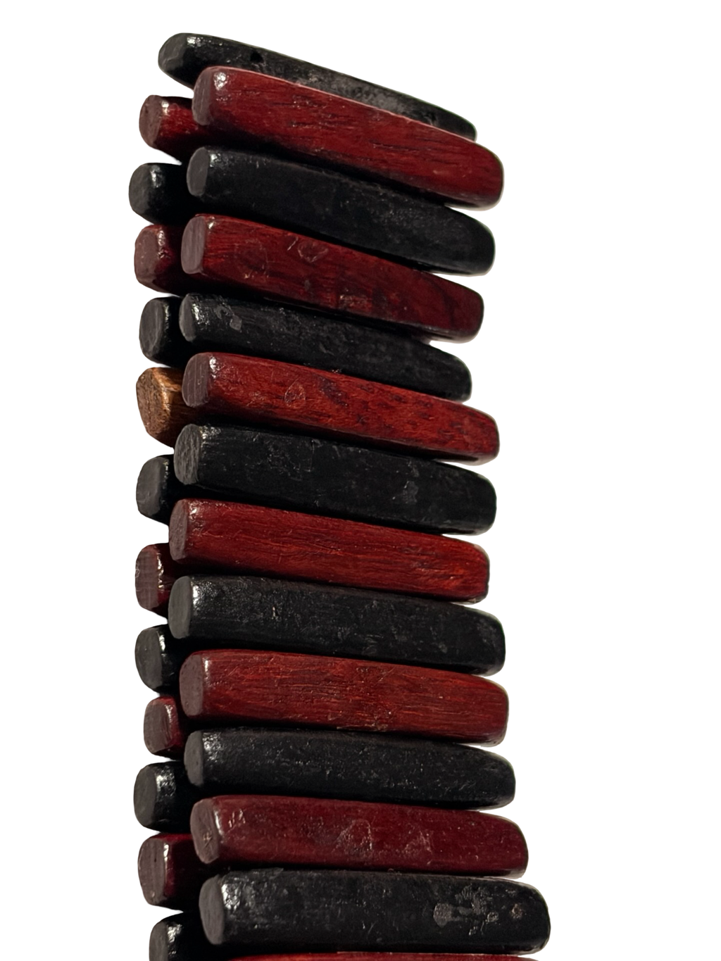 Vintage Stretch Wooden Bracelet Red &amp; Black Wood Slat Boho Artisan Statement Bangle