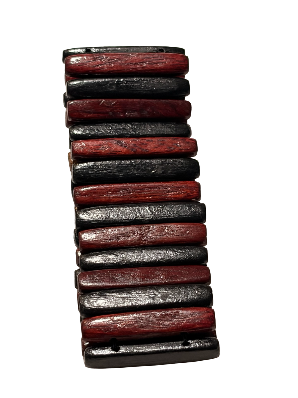 Vintage Stretch Wooden Bracelet Red &amp; Black Wood Slat Boho Artisan Statement Bangle