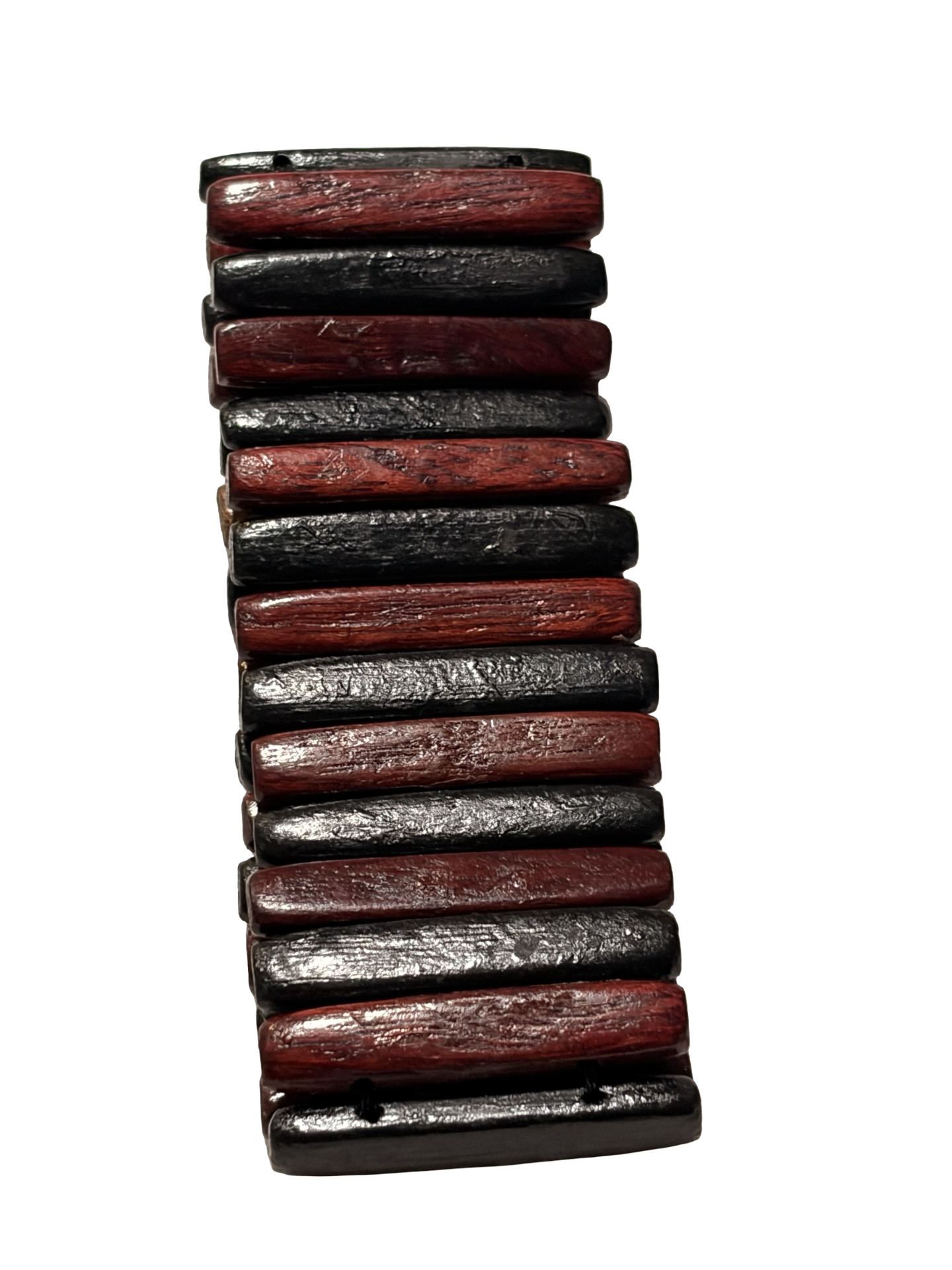 Vintage Stretch Wooden Bracelet Red &amp; Black Wood Slat Boho Artisan Statement Bangle