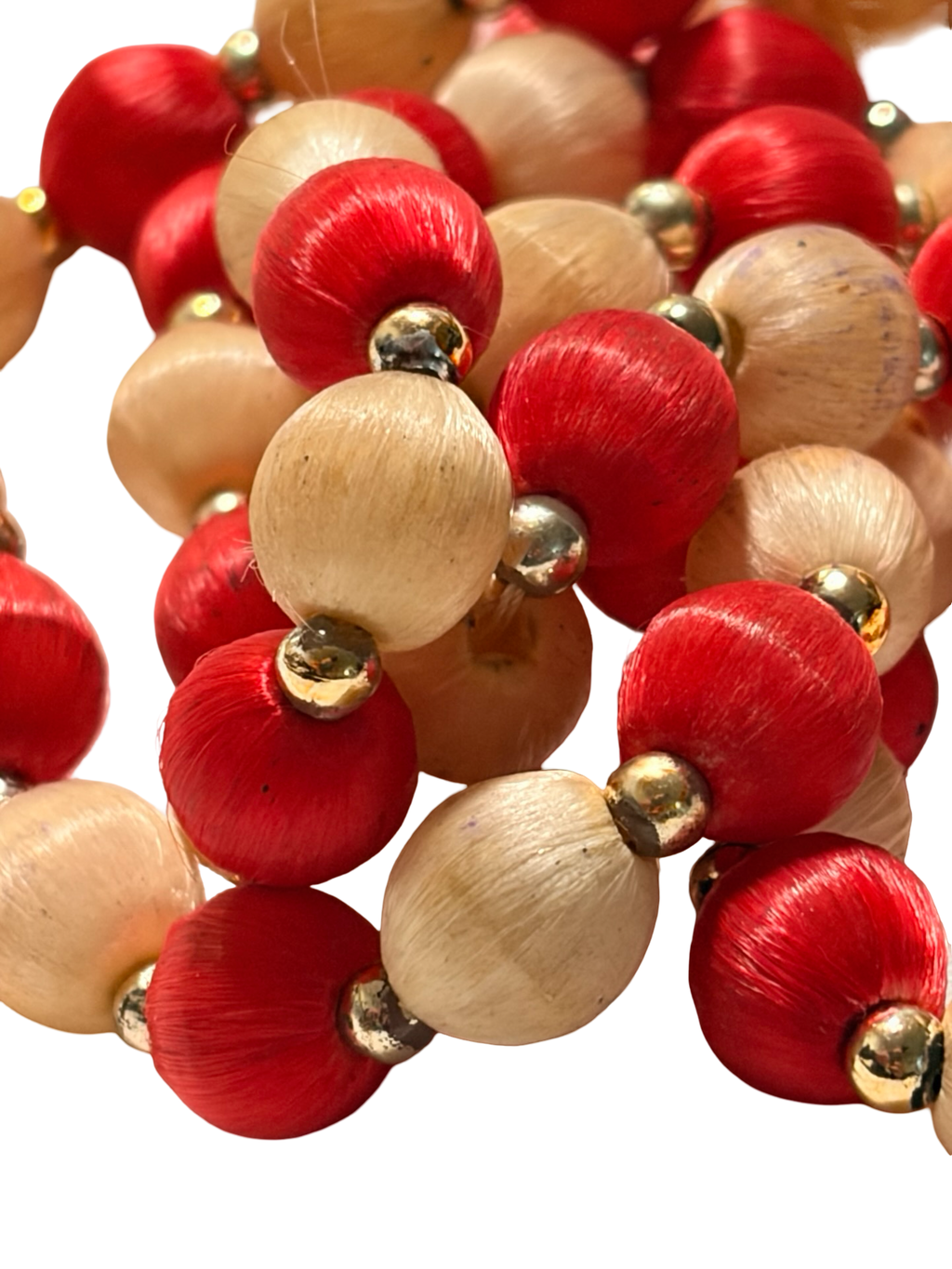 Vintage Red &amp; Cream Satin Wrapped Bead Necklace