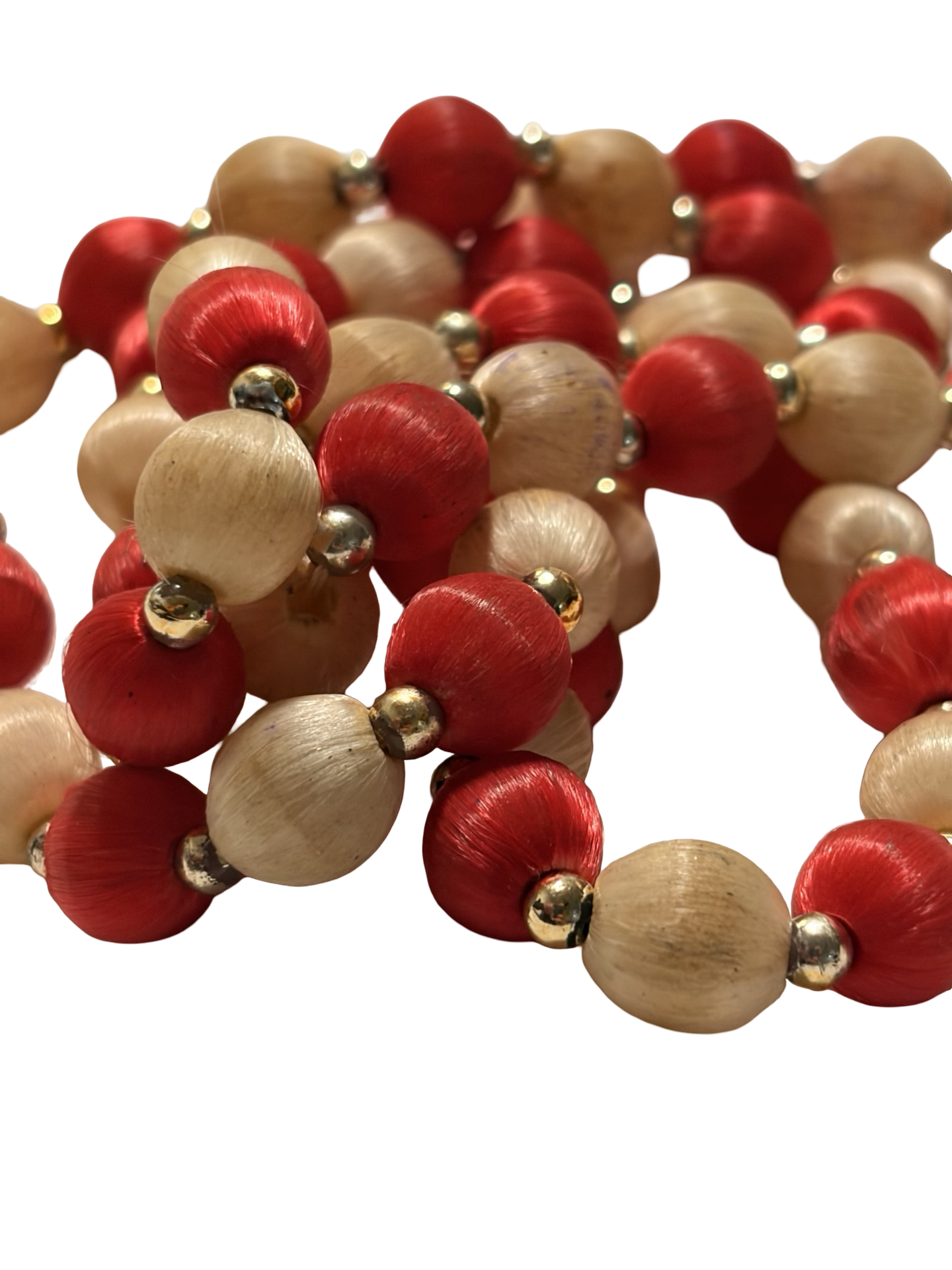 Vintage Red &amp; Cream Satin Wrapped Bead Necklace