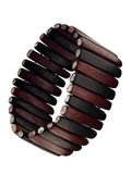 Vintage Stretch Wooden Bracelet Red &amp; Black Wood Slat Boho Artisan Statement Bangle