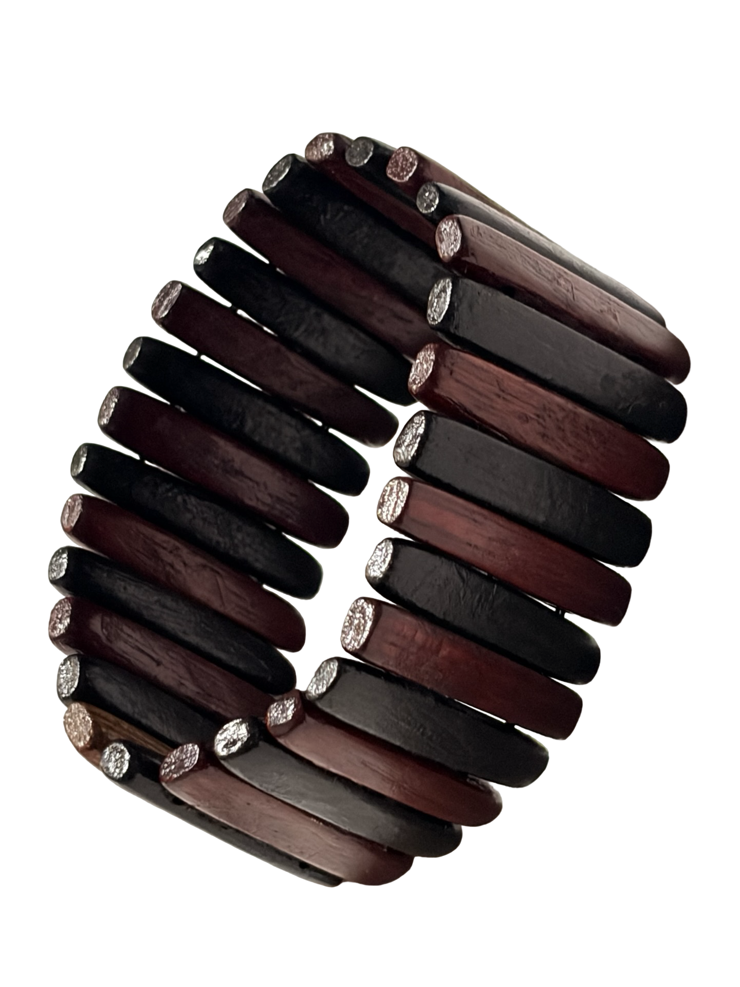 Vintage Stretch Wooden Bracelet Red &amp; Black Wood Slat Boho Artisan Statement Bangle