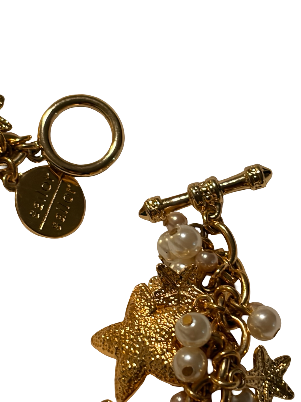 Sailor Sailor Gold Tone Star Charm Faux Pearl Statement Necklace Celestial Toggle Necklace