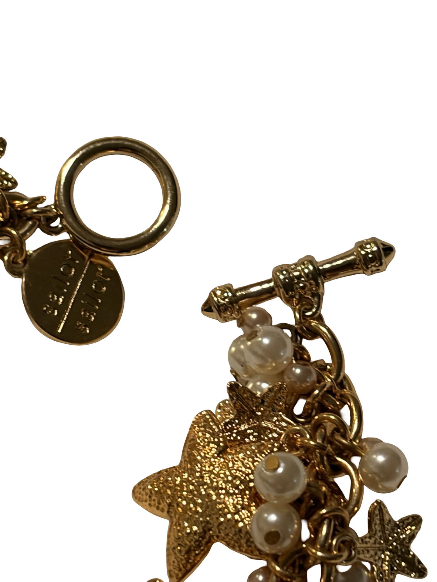 Sailor Sailor Gold Tone Star Charm Faux Pearl Statement Necklace Celestial Toggle Necklace