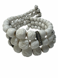 Handmade White Ceramic Skull Memory Wire Wrap Bracelet Rhinestone Spacers Gothic Boho