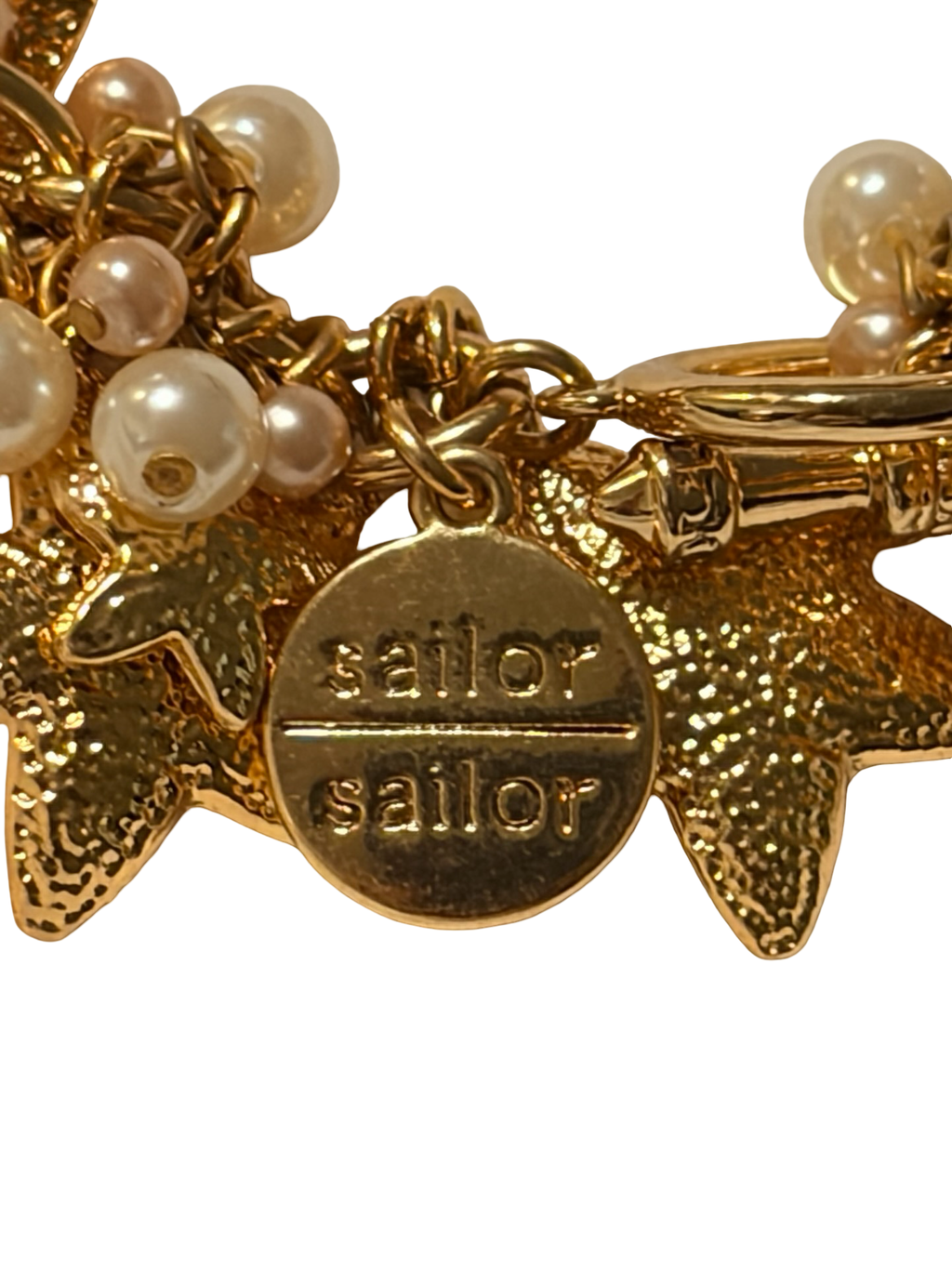Sailor Sailor Gold Tone Star Charm Faux Pearl Statement Necklace Celestial Toggle Necklace