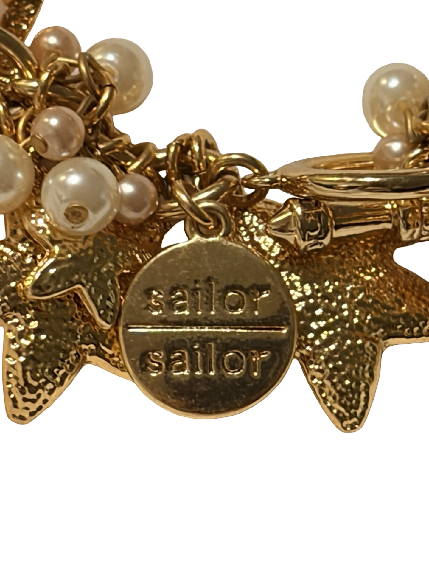 Sailor Sailor Gold Tone Star Charm Faux Pearl Statement Necklace Celestial Toggle Necklace