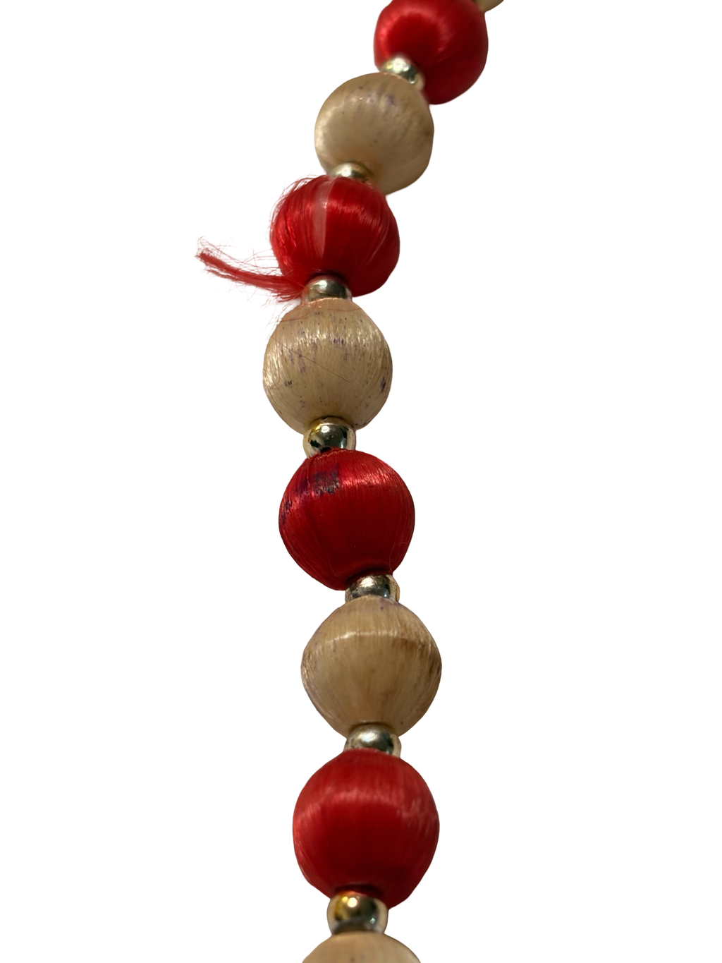 Vintage Red &amp; Cream Satin Wrapped Bead Necklace
