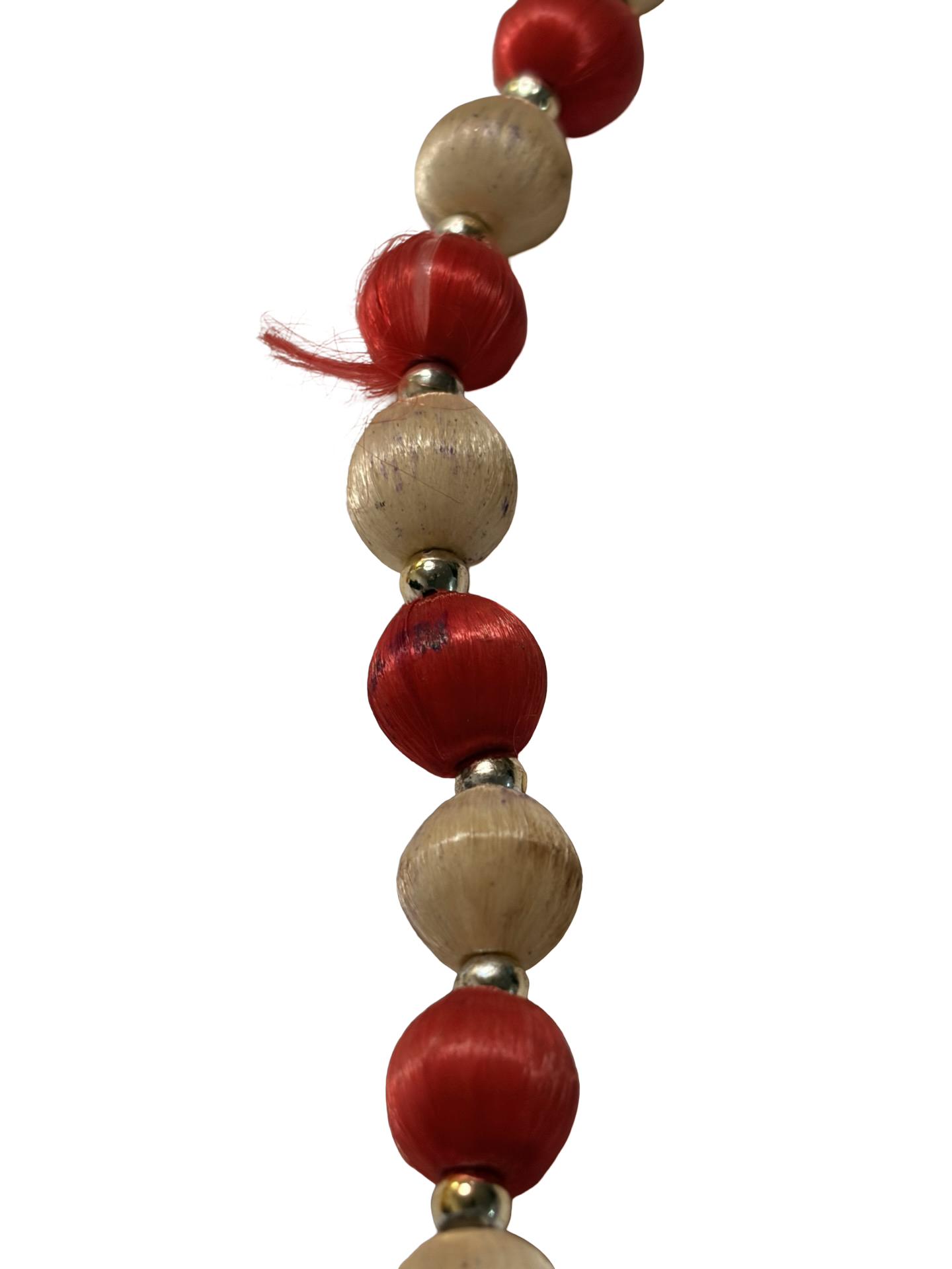 Vintage Red &amp; Cream Satin Wrapped Bead Necklace