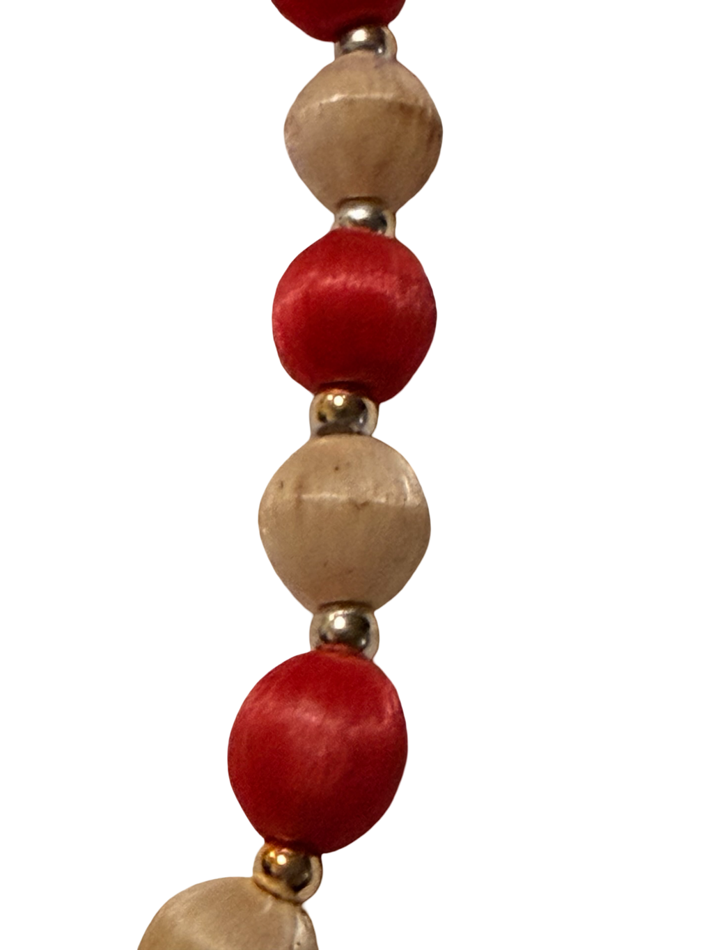 Vintage Red &amp; Cream Satin Wrapped Bead Necklace