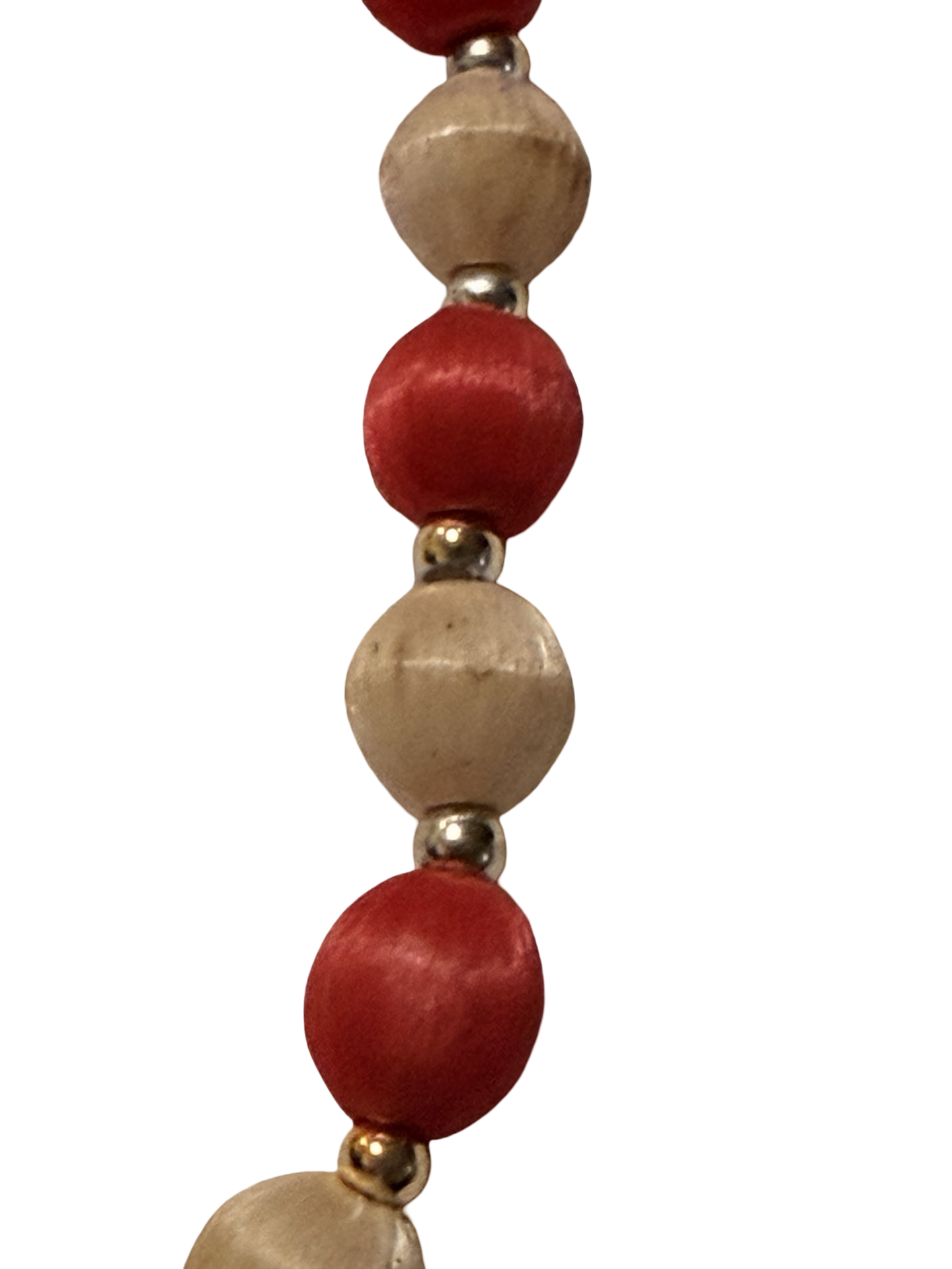 Vintage Red &amp; Cream Satin Wrapped Bead Necklace