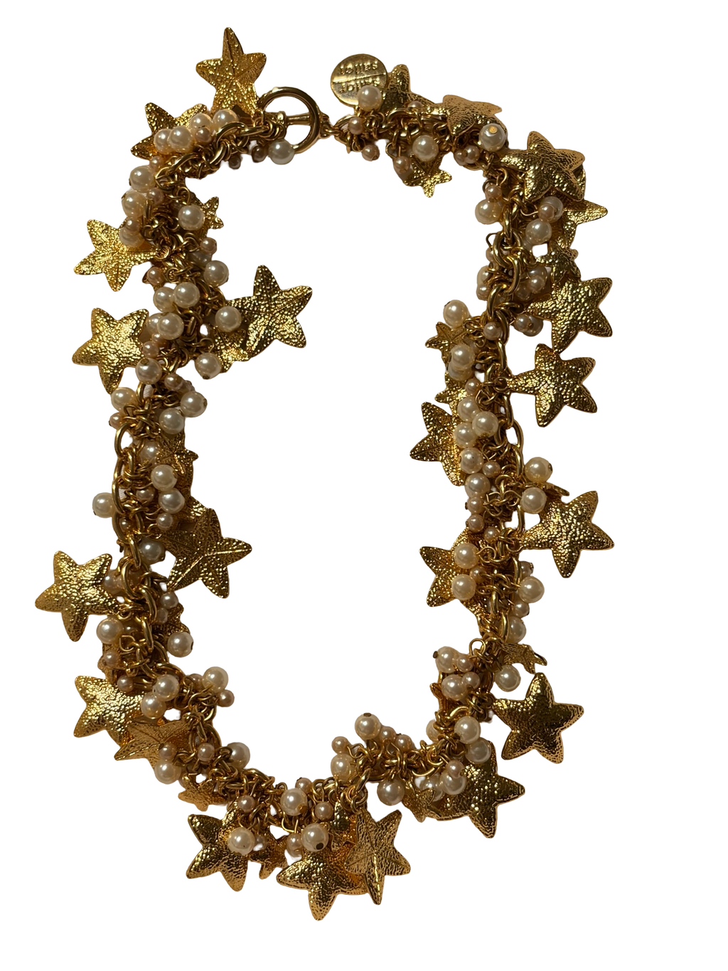 Sailor Sailor Gold Tone Star Charm Faux Pearl Statement Necklace Celestial Toggle Necklace