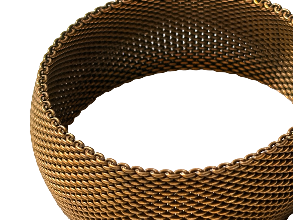 Vintage Gold Tone Wide Mesh Cuff Bracelet Woven Chain Bangle Statement Jewelry