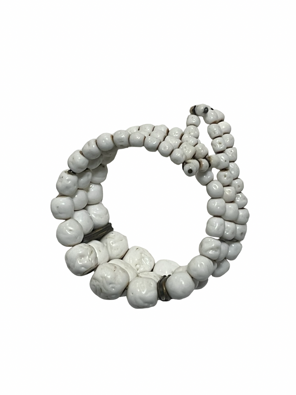 Handmade White Ceramic Skull Memory Wire Wrap Bracelet Rhinestone Spacers Gothic Boho
