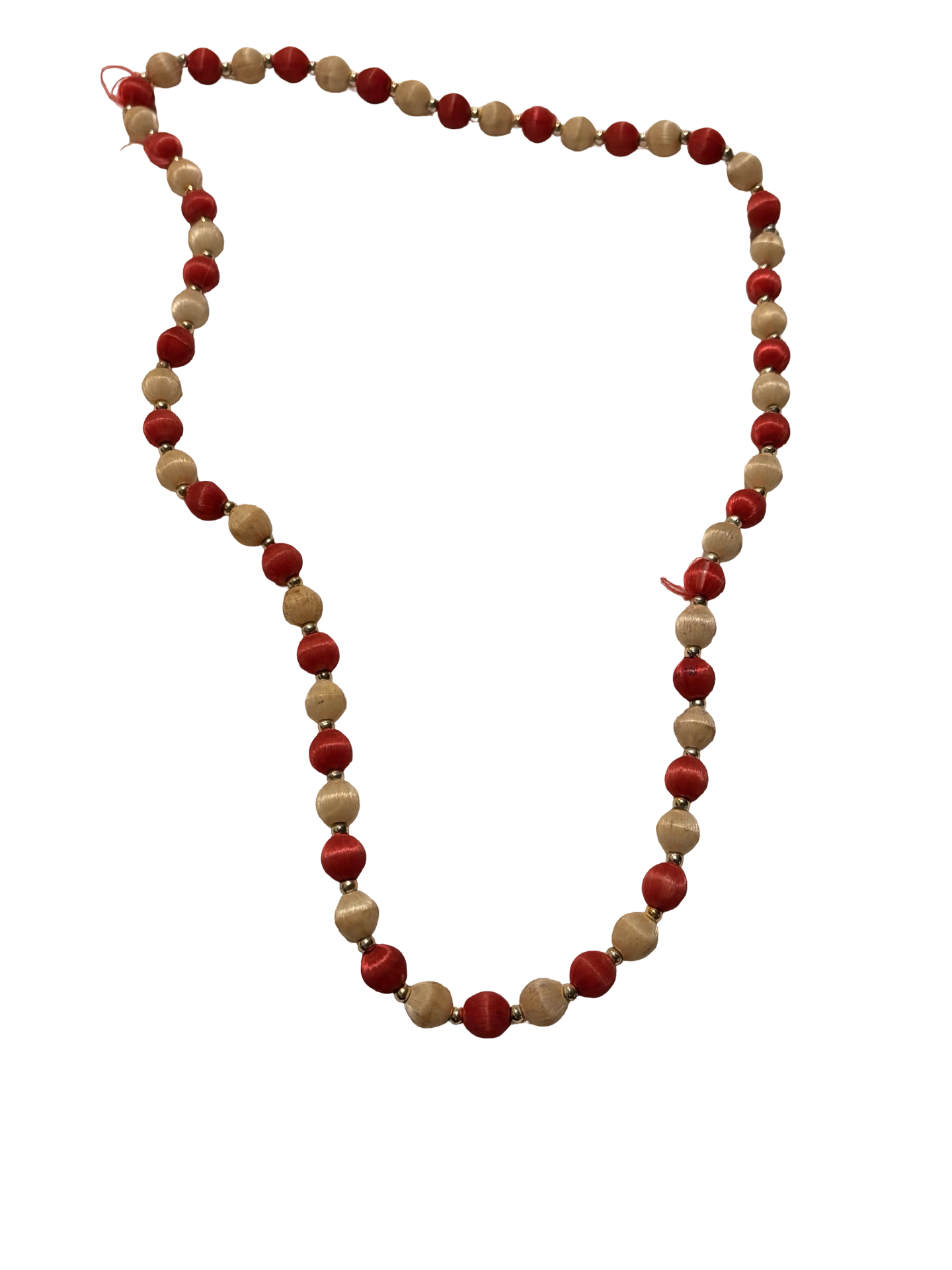 Vintage Red &amp; Cream Satin Wrapped Bead Necklace