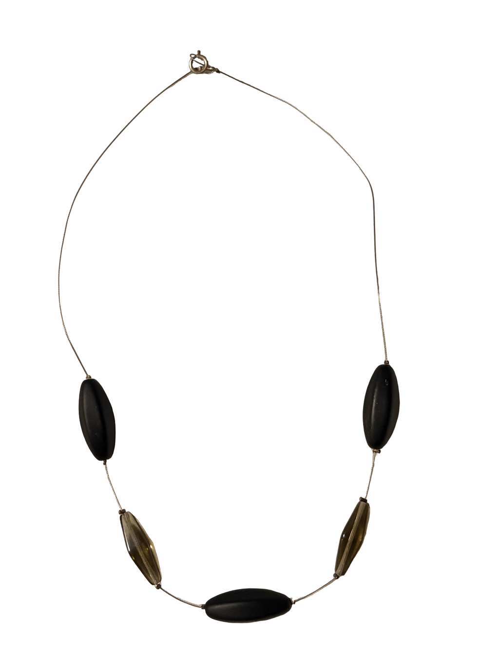 Contemporary Minimalist Black & Clear Floating Bead Wire Station Necklace