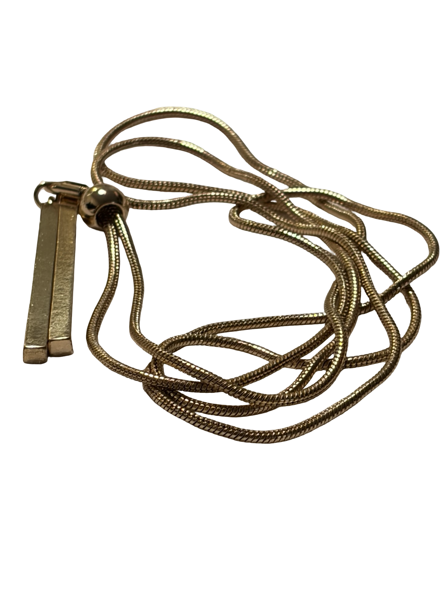 Vintage Gold Tone Adjustable Snake Chain Bolo Lariat Necklace Double Bar Tassel Minimalist